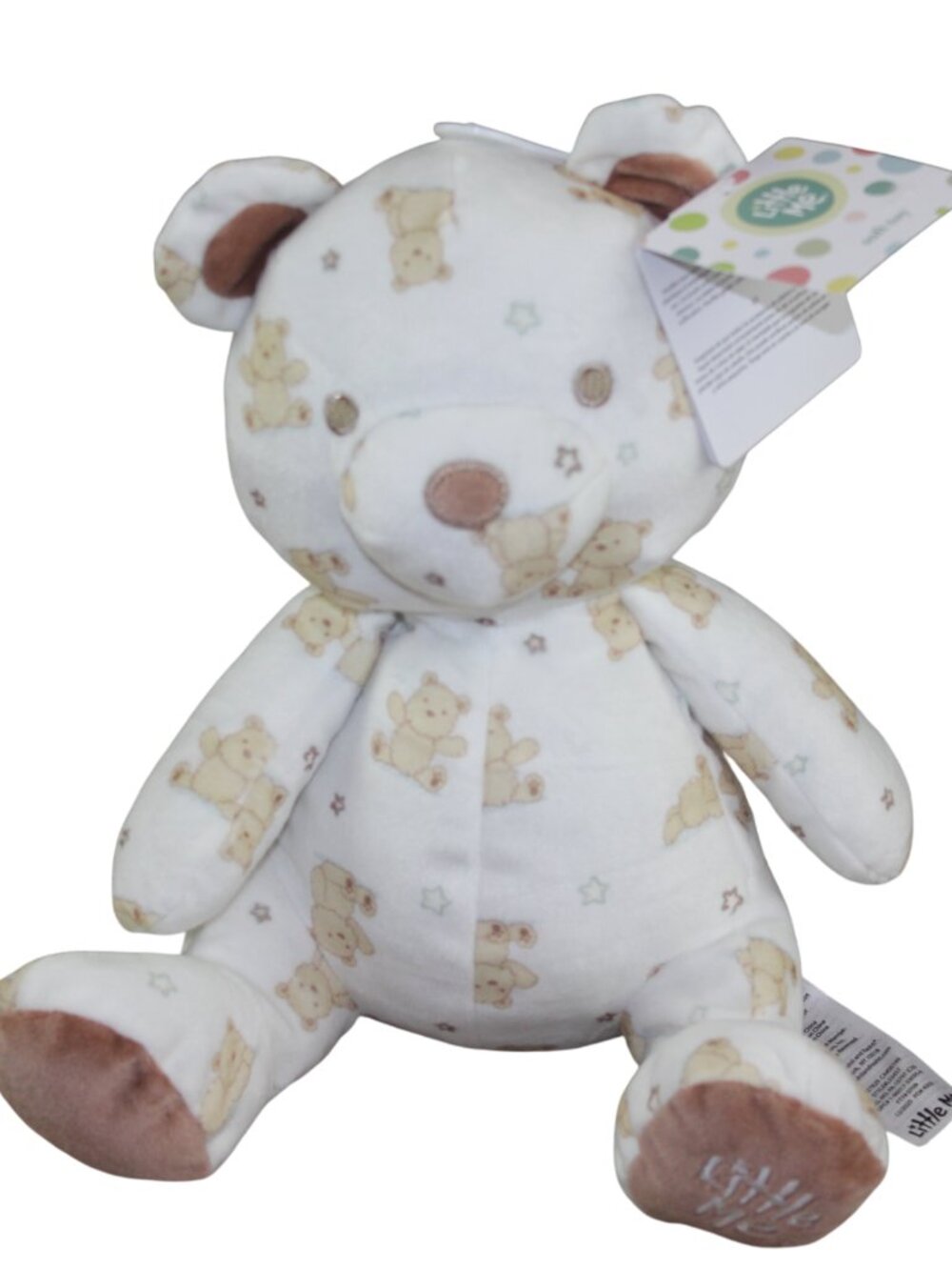 Little Me Teddy Bear Plush Rattle Baby Infant Soft Toy Tan White Stars 9" NWT